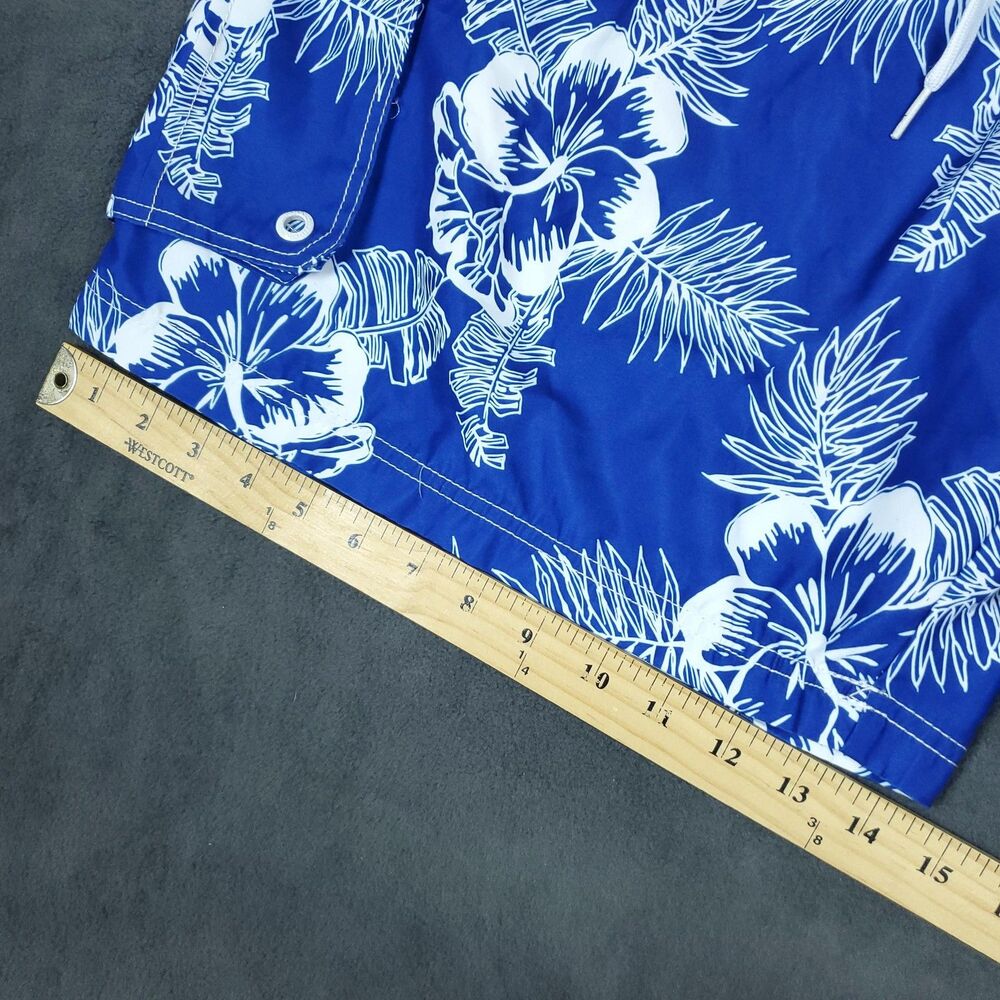 Op Swim Trunks Mens 3XL Blue Hawaiian Floral Lined Quick Dry Beach - Picture 6 of 8